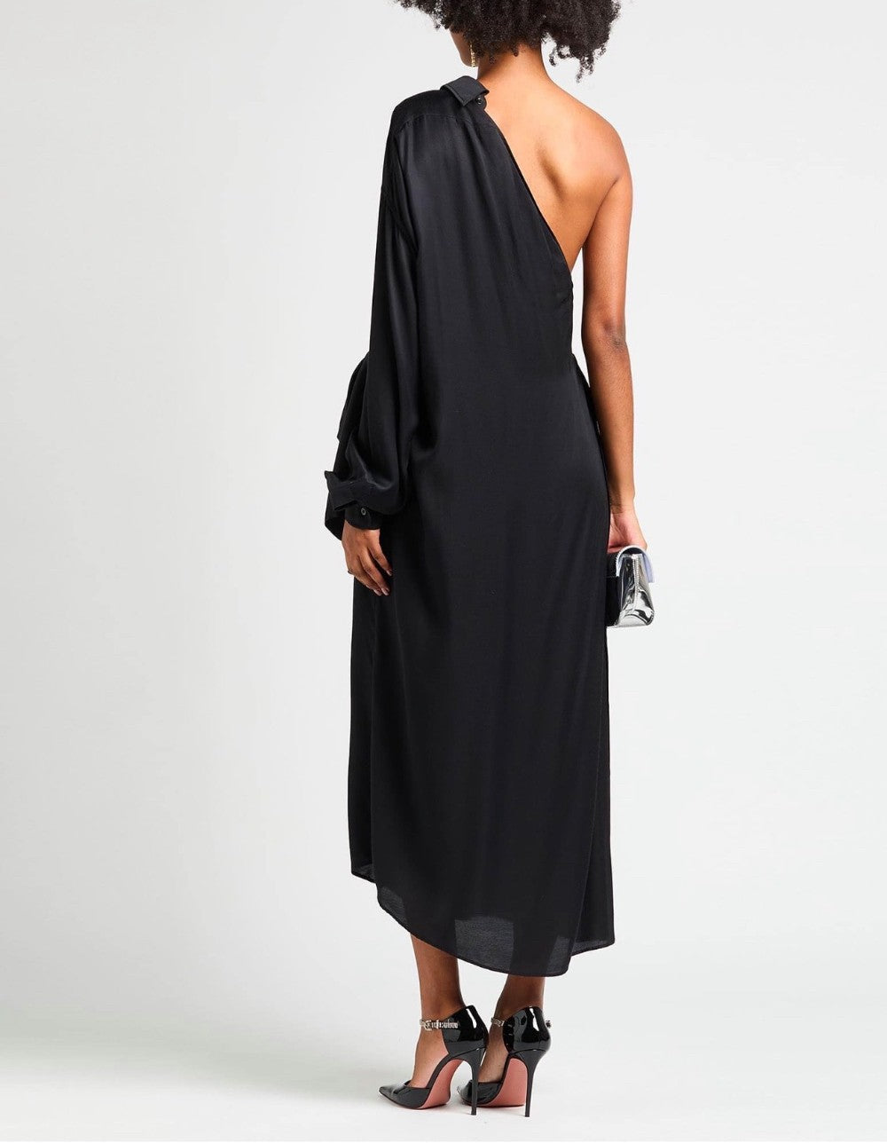Moschino Couture One-Shoulder Asymmetric Maxi Dress – Black – IT 42 / US 6|508
