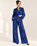 G. Novak Blue Leopard Silk Jacket & Wide-Leg Pants Set|877