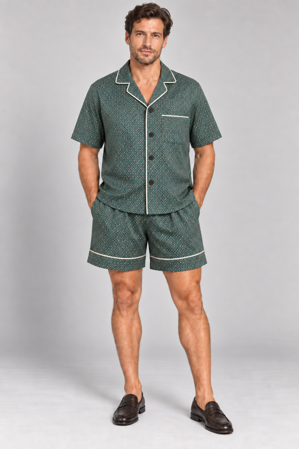 G. Novak Men’s Printed Silk Two-Piece Lounge Set – Size 48|894