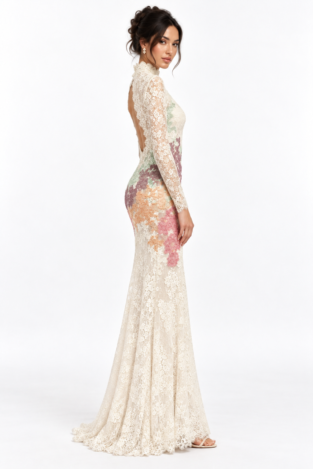 G. Novak Annabelle French Lace Open-Back Evening Gown