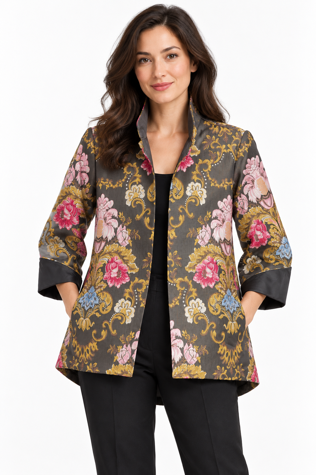 Grace Chuang Floral Brocade High-Low Jacket – Size S