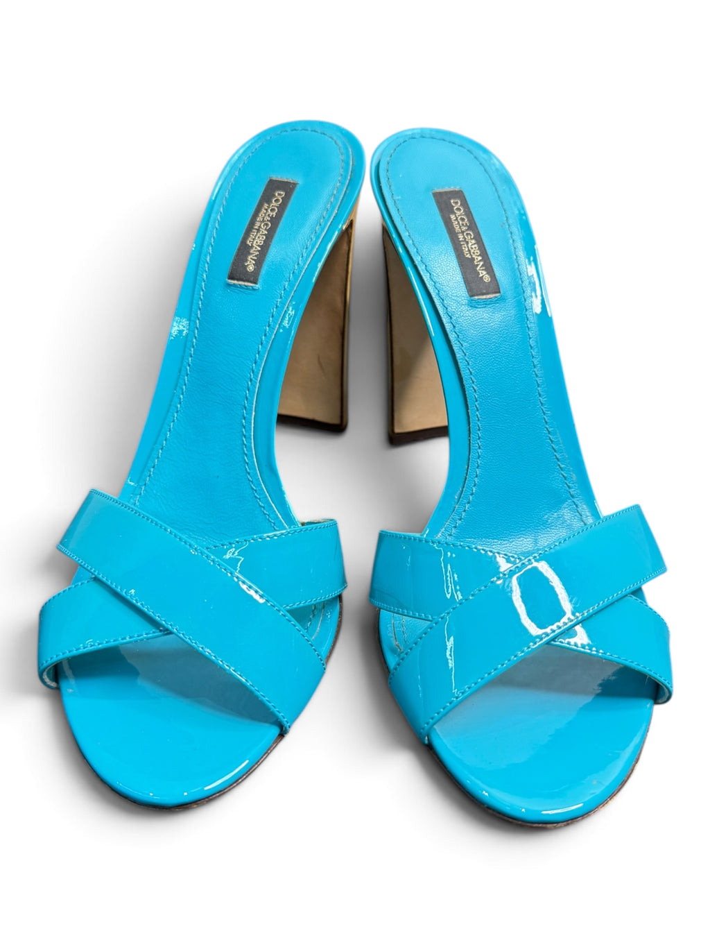 Dolce & Gabbana Crystal Heel Patent Leather Mules