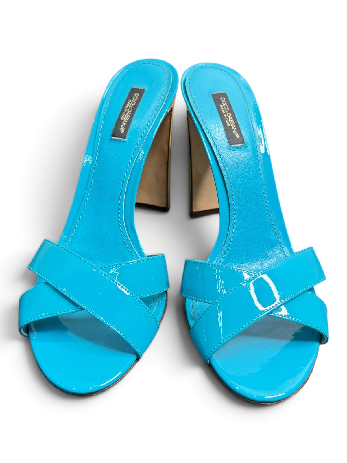 Dolce & Gabbana Crystal Heel Patent Leather Mules