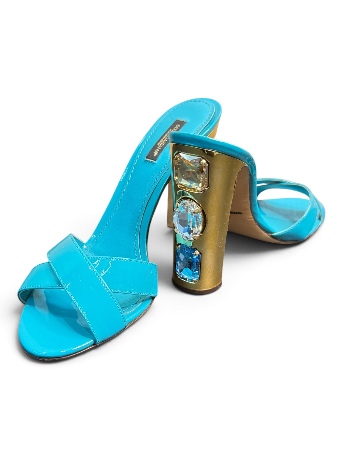 Dolce & Gabbana Crystal Heel Patent Leather Mules