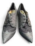 Icon Black Textured Leather & Wool Oxford Pumps. Size 40.