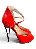 Casadei Red Patent Leather Ankle Strap Peep Toe Pumps. Size 39