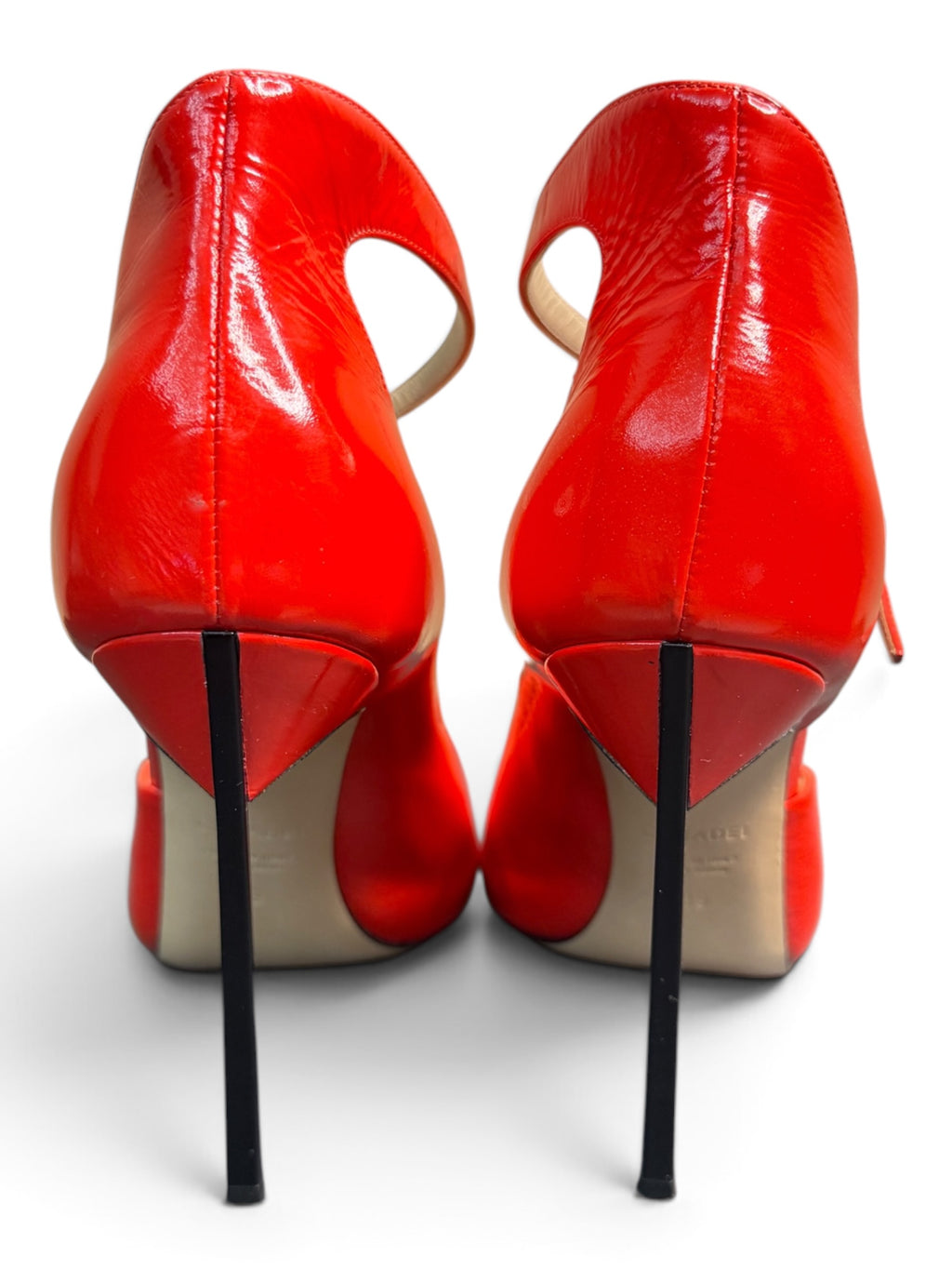 Casadei Red Patent Leather Ankle Strap Peep Toe Pumps. Size 39