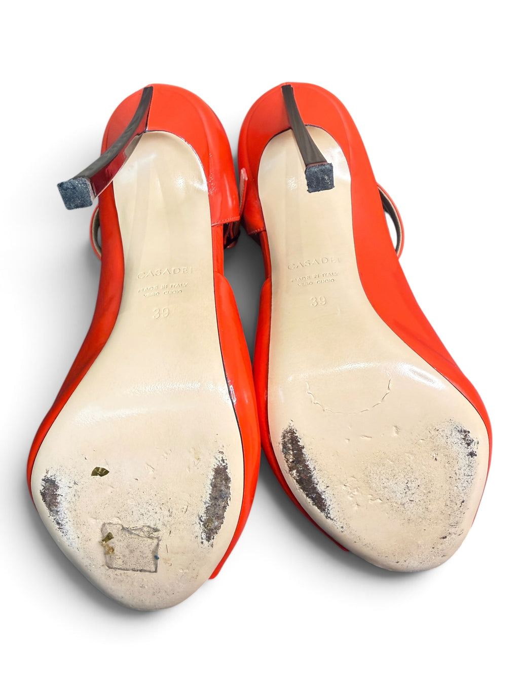 Casadei Red Patent Leather Ankle Strap Peep Toe Pumps. Size 39