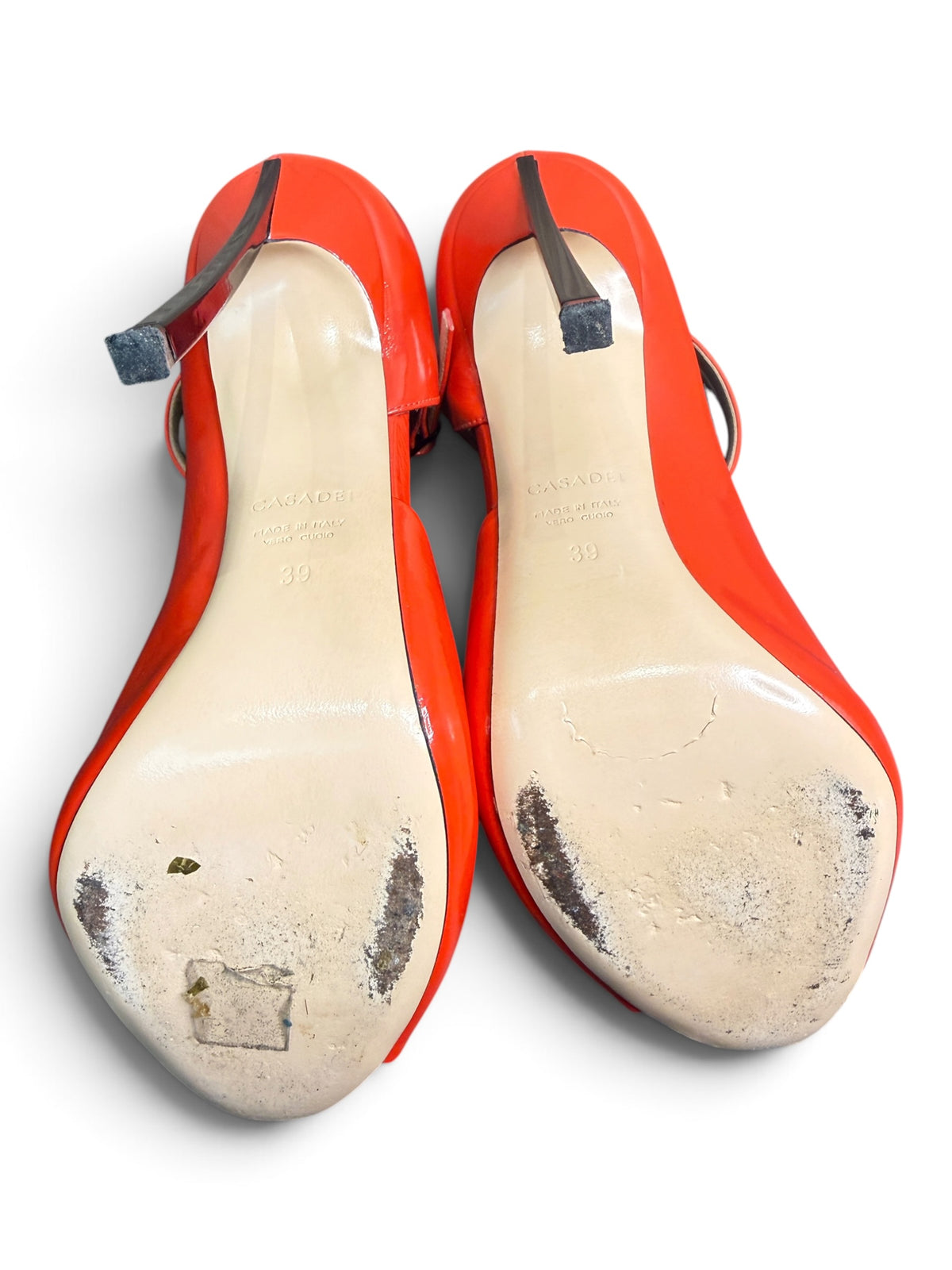 Casadei Red Patent Leather Ankle Strap Peep Toe Pumps. Size 39