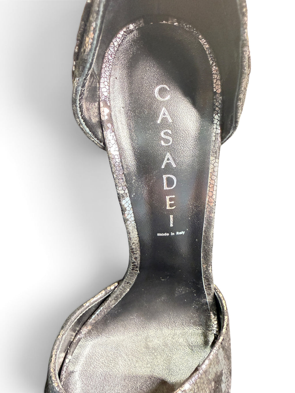 Casadei Metallic Snakeskin-Effect Ankle Strap Sandals