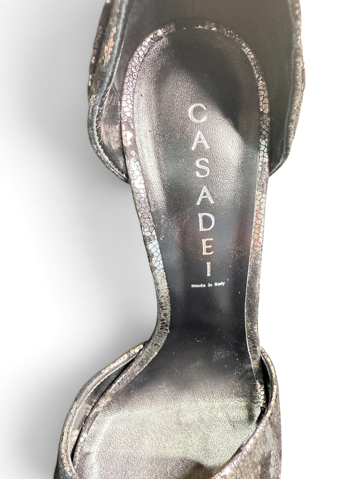 Casadei Metallic Snakeskin-Effect Ankle Strap Sandals