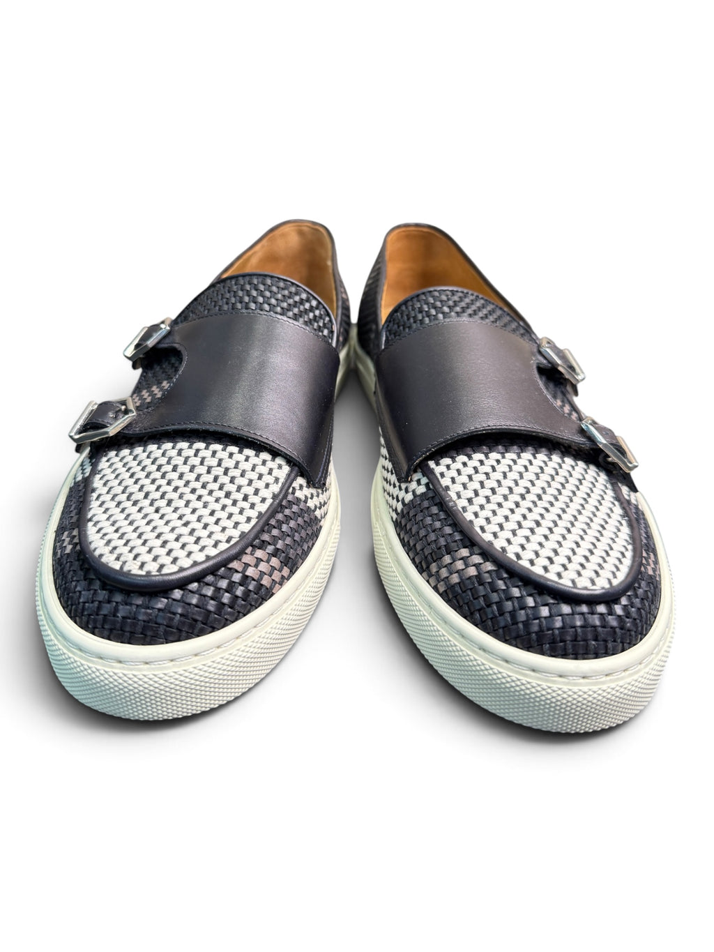 Superglamourous Men's Woven Leather Double Monk Loafers & Matching Belt Set