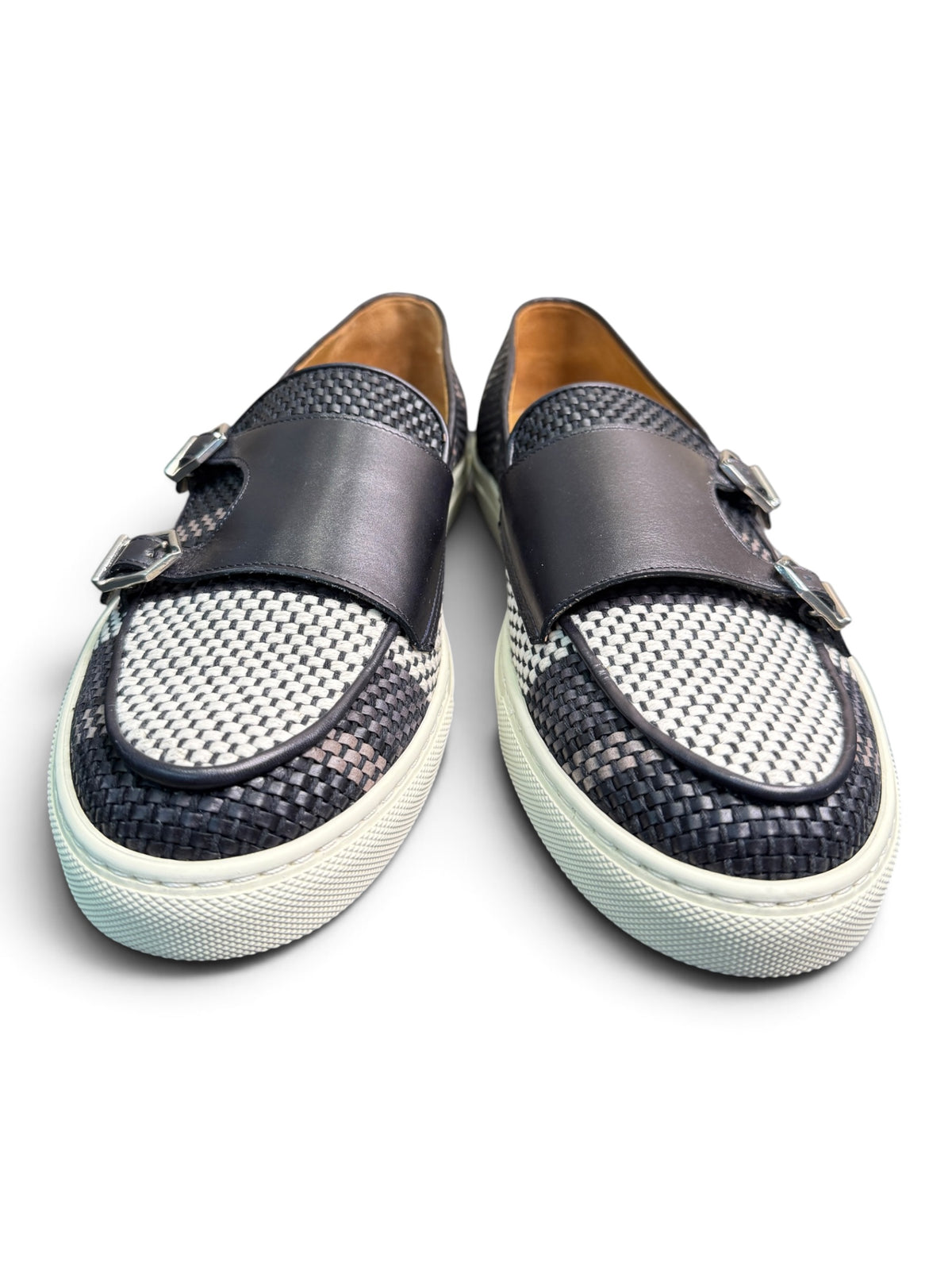 Superglamourous Men's Woven Leather Double Monk Loafers & Matching Belt Set