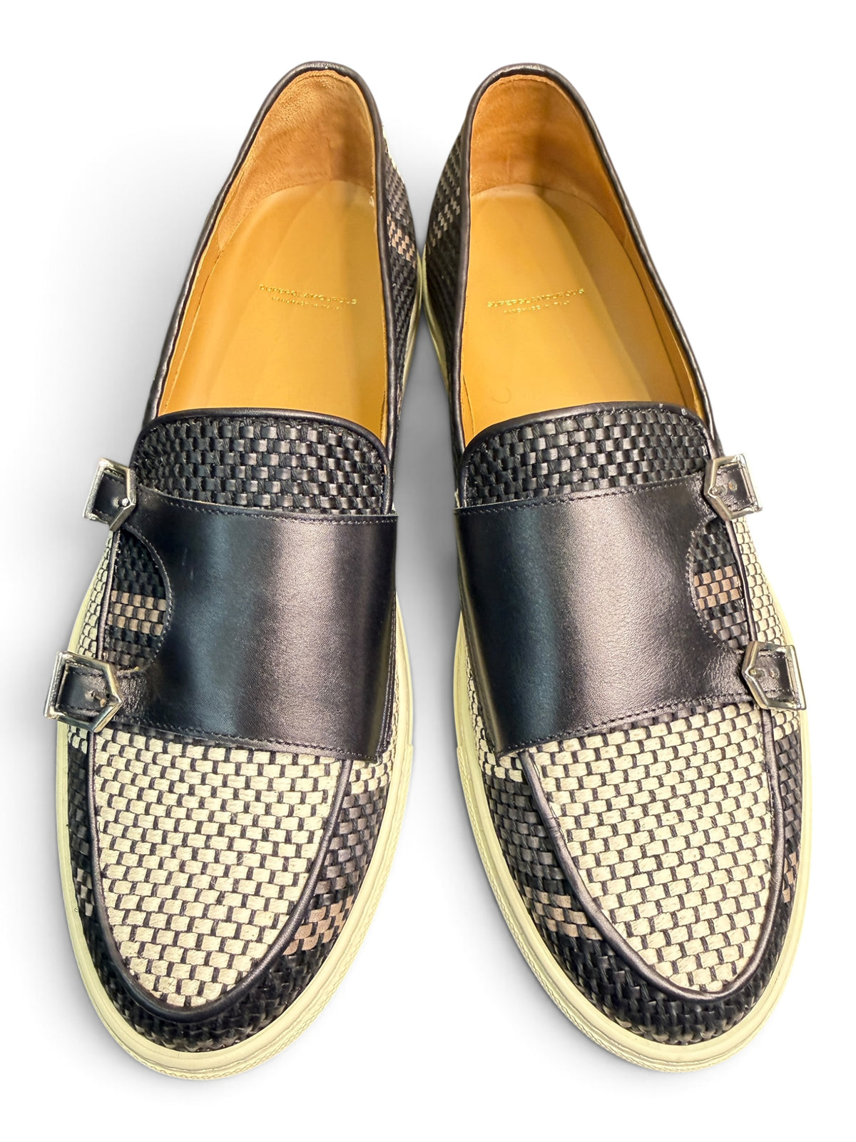 Superglamourous Men's Woven Leather Double Monk Loafers & Matching Belt Set