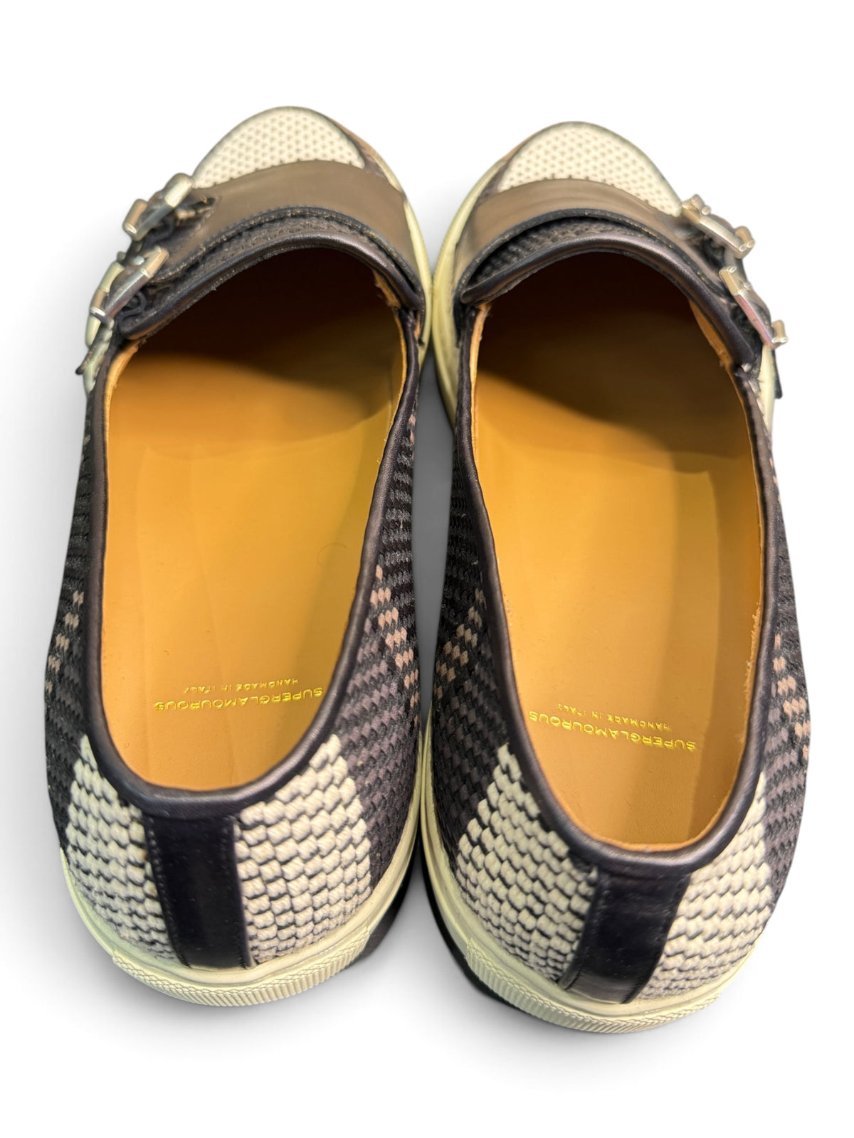 Superglamourous Men's Woven Leather Double Monk Loafers & Matching Belt Set