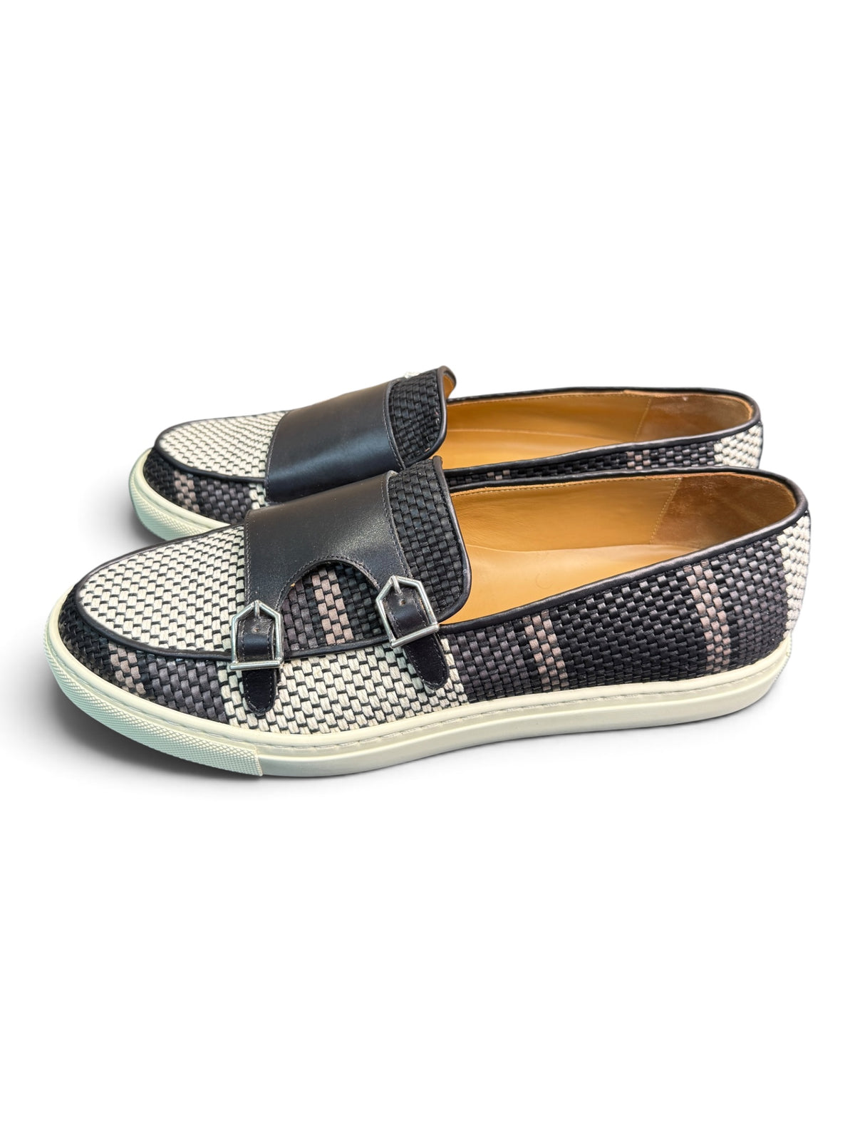 Superglamourous Men's Woven Leather Double Monk Loafers & Matching Belt Set
