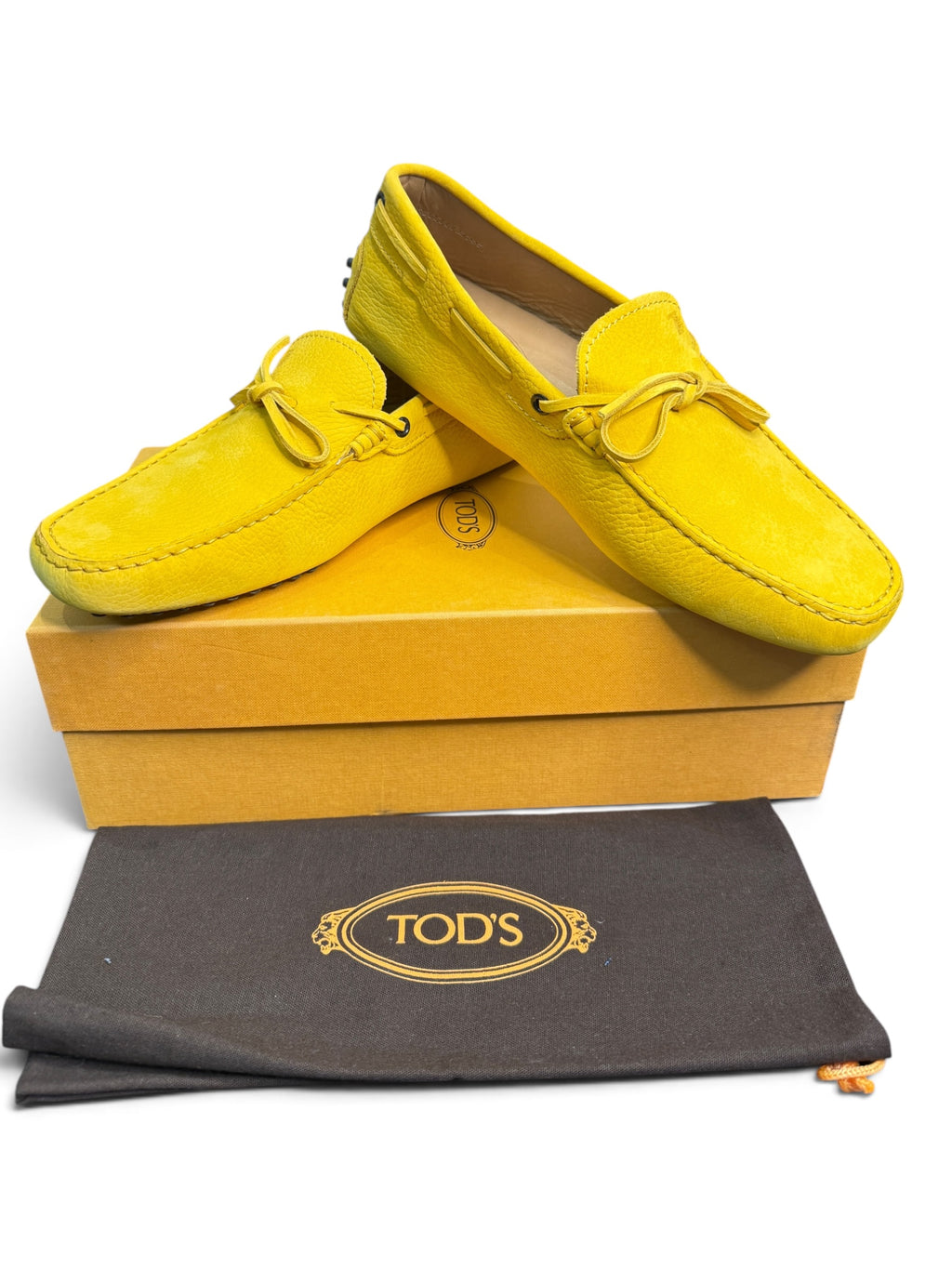 TOD'S Men's Gommino Pebbled Leather Driving Loafers Yellow Size US 8 Brand New with Box & Dust Bag
