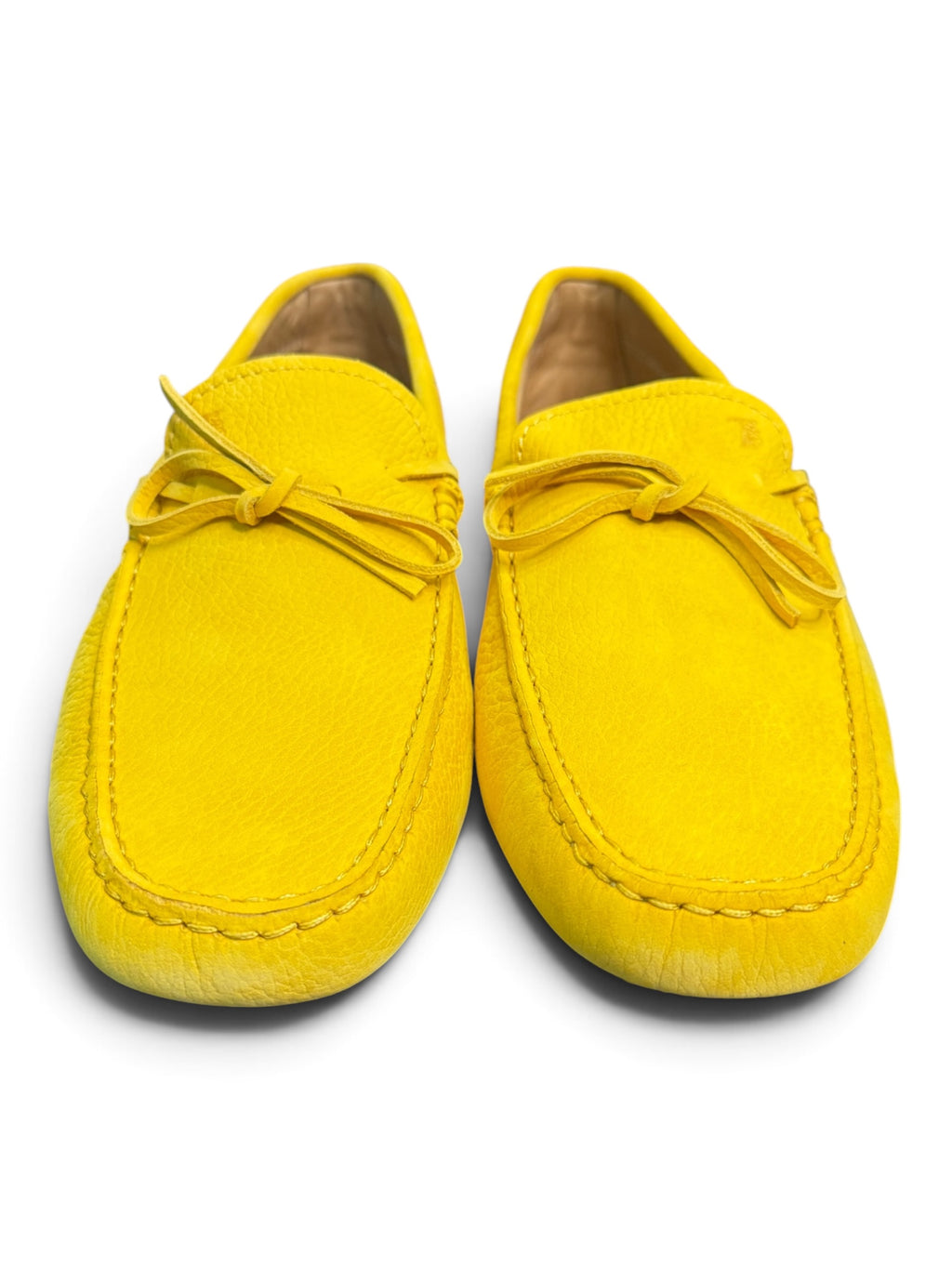 TOD'S Men's Gommino Pebbled Leather Driving Loafers Yellow Size US 8 Brand New with Box & Dust Bag