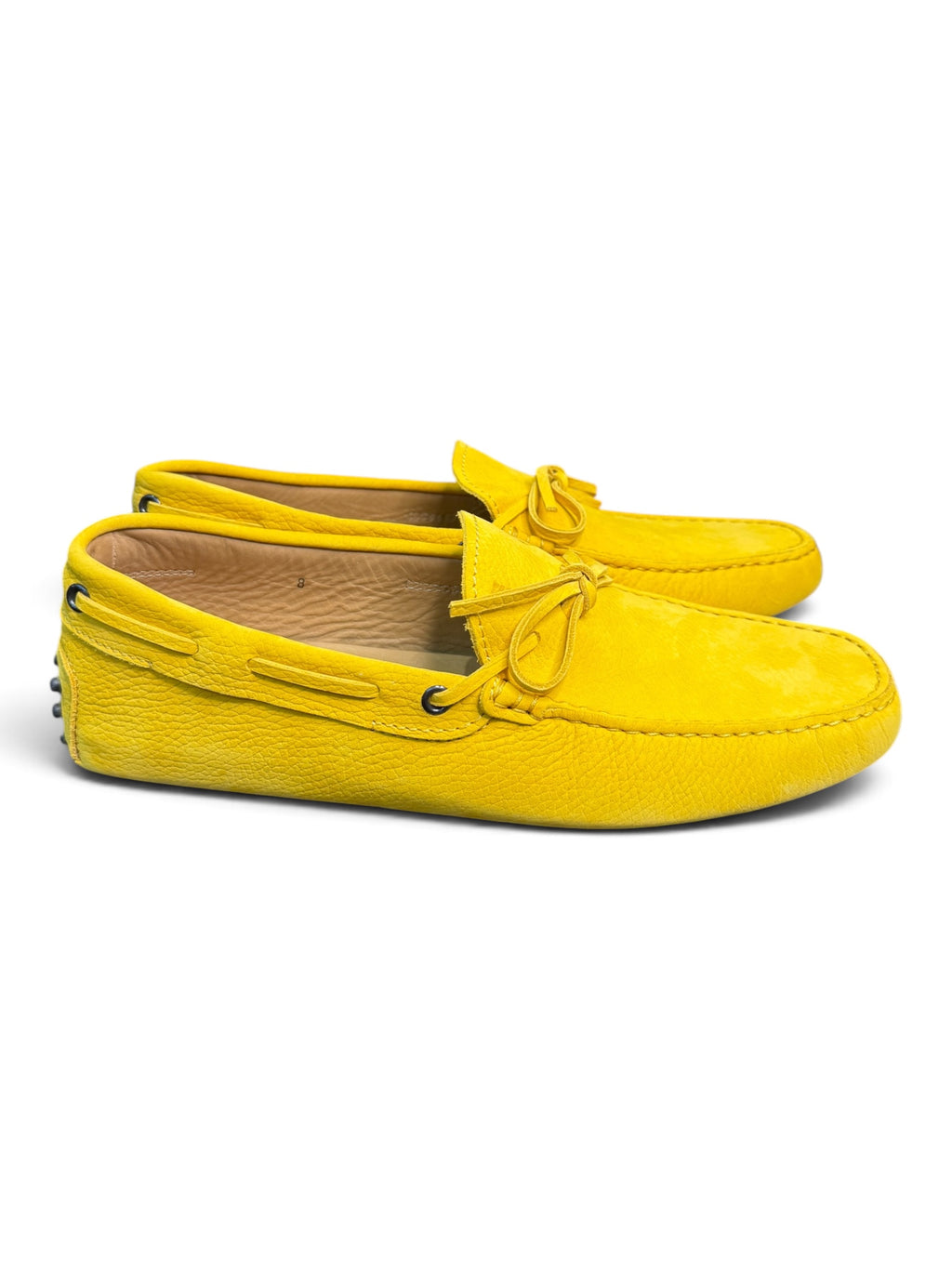 TOD'S Men's Gommino Pebbled Leather Driving Loafers Yellow Size US 8 Brand New with Box & Dust Bag