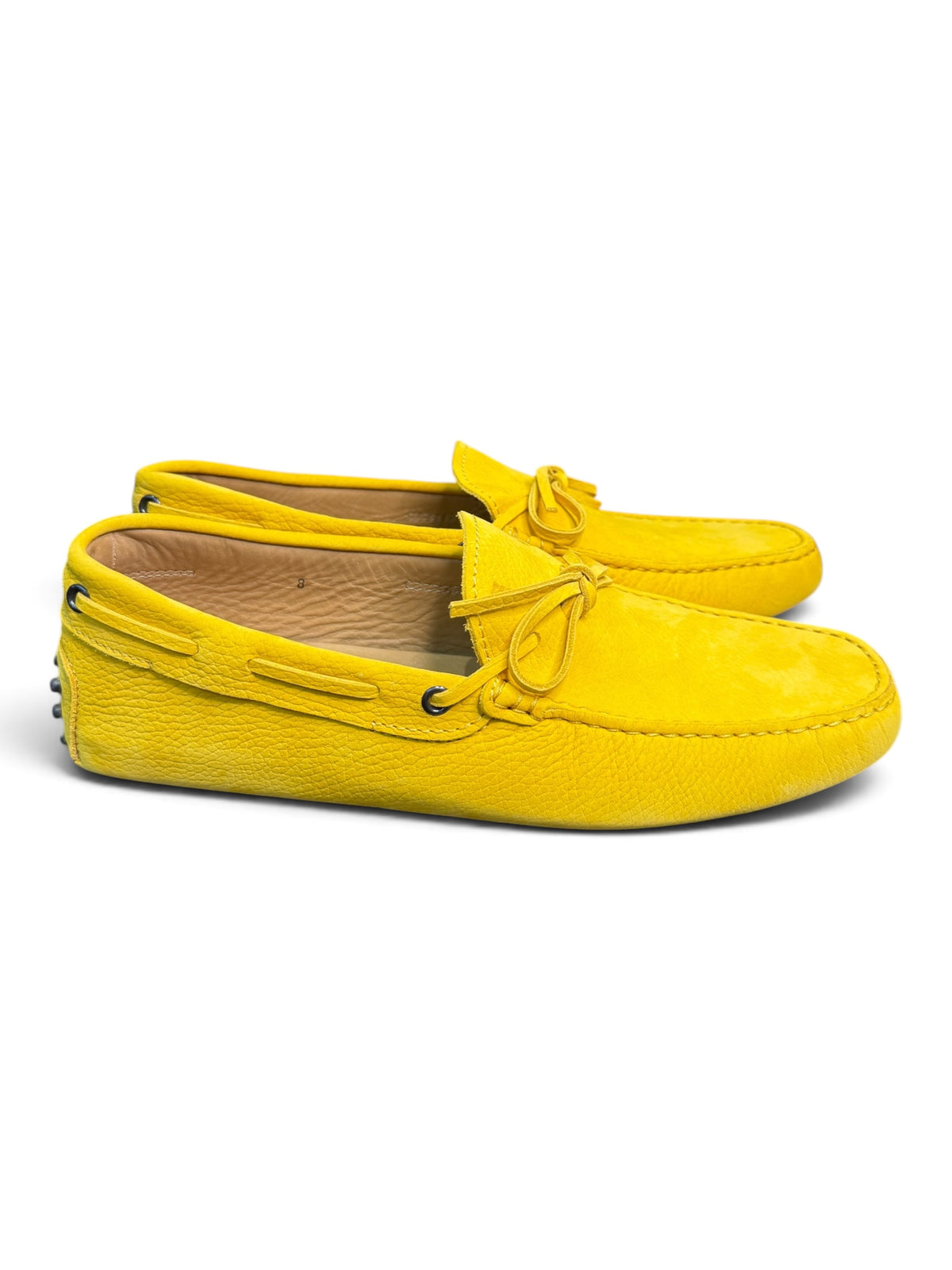TOD'S Men's Gommino Pebbled Leather Driving Loafers Yellow Size US 8 Brand New with Box & Dust Bag