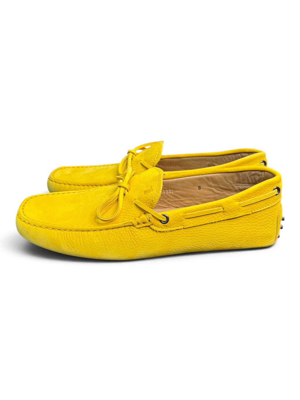 TOD'S Men's Gommino Pebbled Leather Driving Loafers Yellow Size US 8 Brand New with Box & Dust Bag