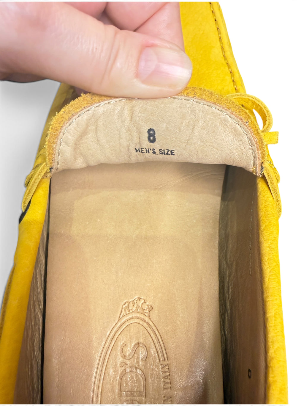 TOD'S Men's Gommino Pebbled Leather Driving Loafers Yellow Size US 8 Brand New with Box & Dust Bag