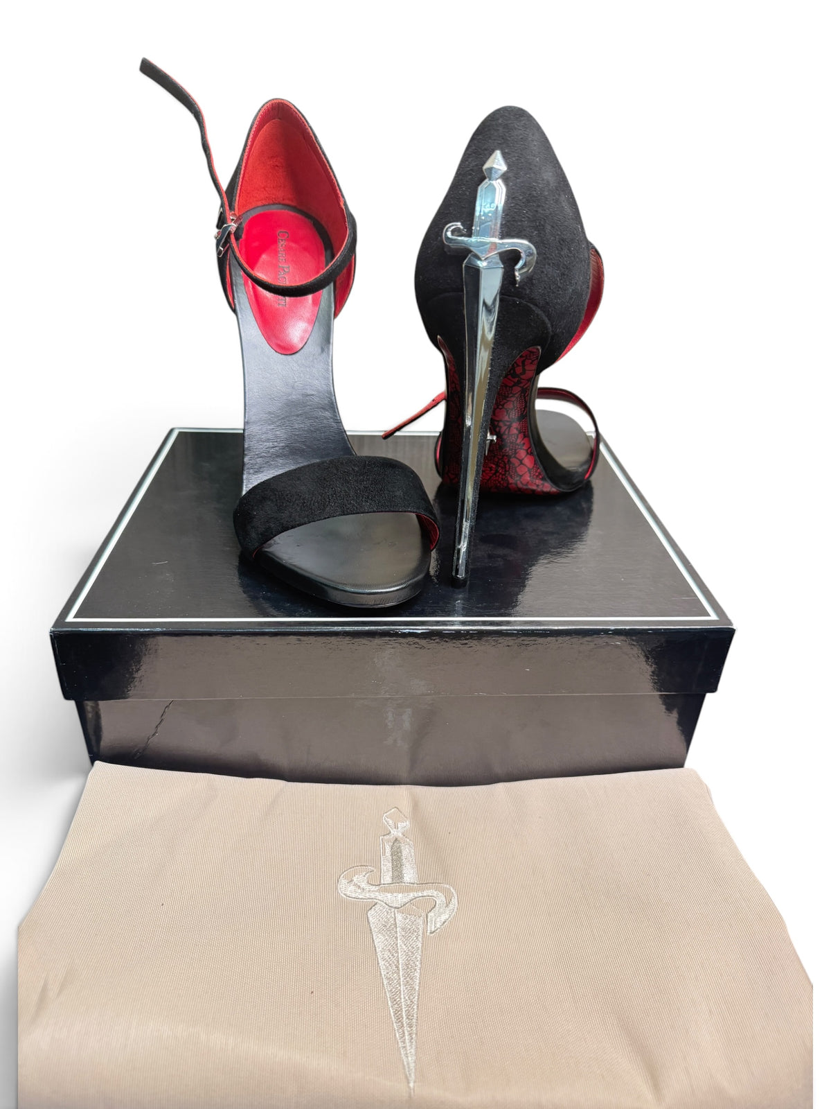 Cesare Paciotti Dagger Heel Black Suede Ankle Strap Sandals – Size 40