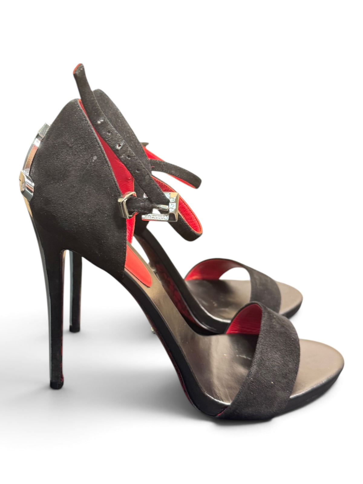 Cesare Paciotti Dagger Heel Black Suede Ankle Strap Sandals – Size 40