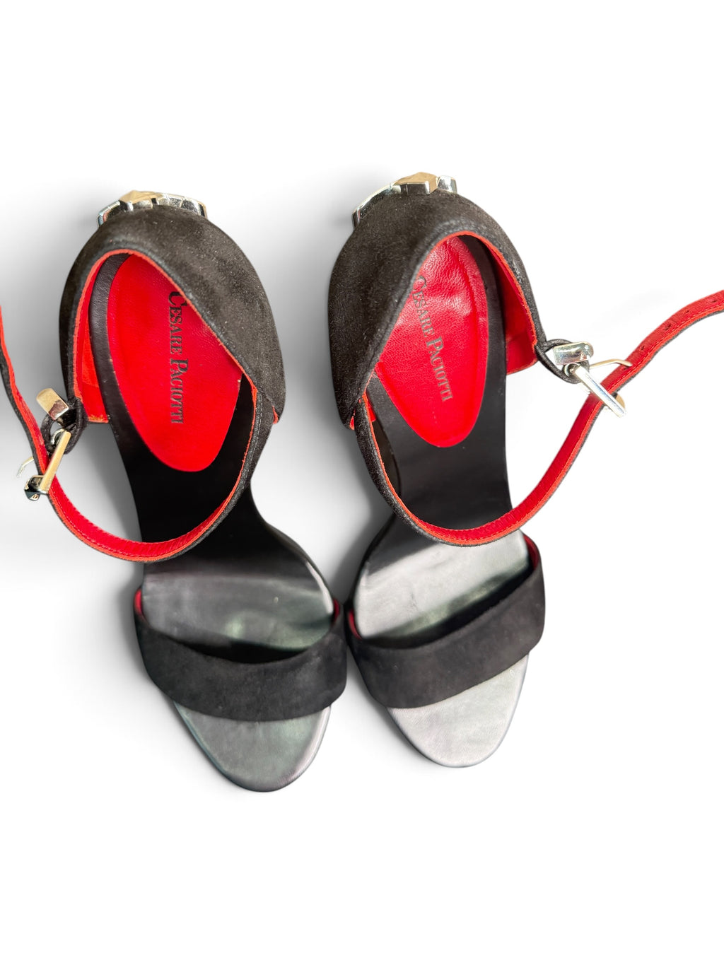 Cesare Paciotti Dagger Heel Black Suede Ankle Strap Sandals – Size 40