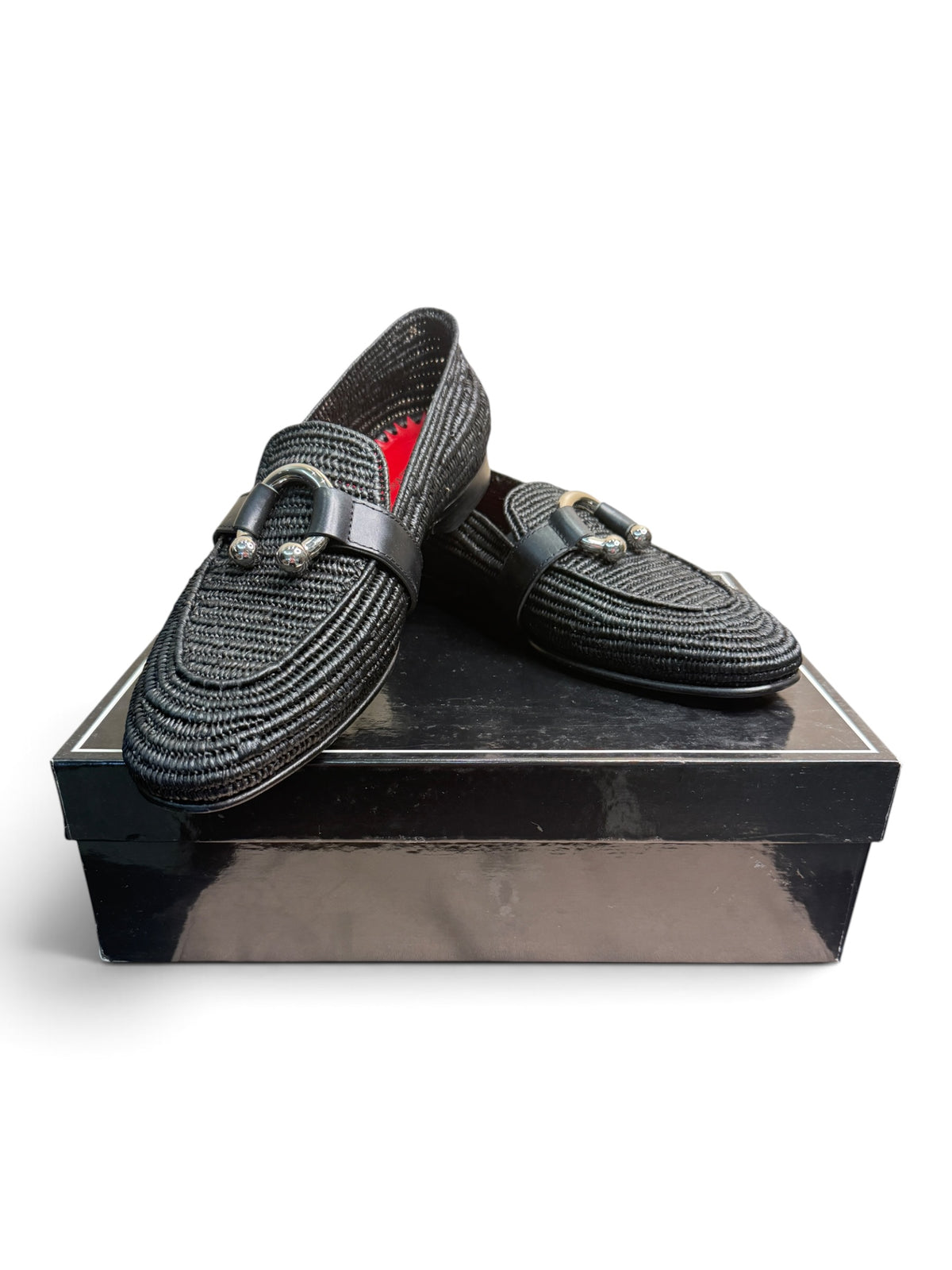 Cesare Paciotti Black Woven Leather Loafers with Signature Hardware – Size 40