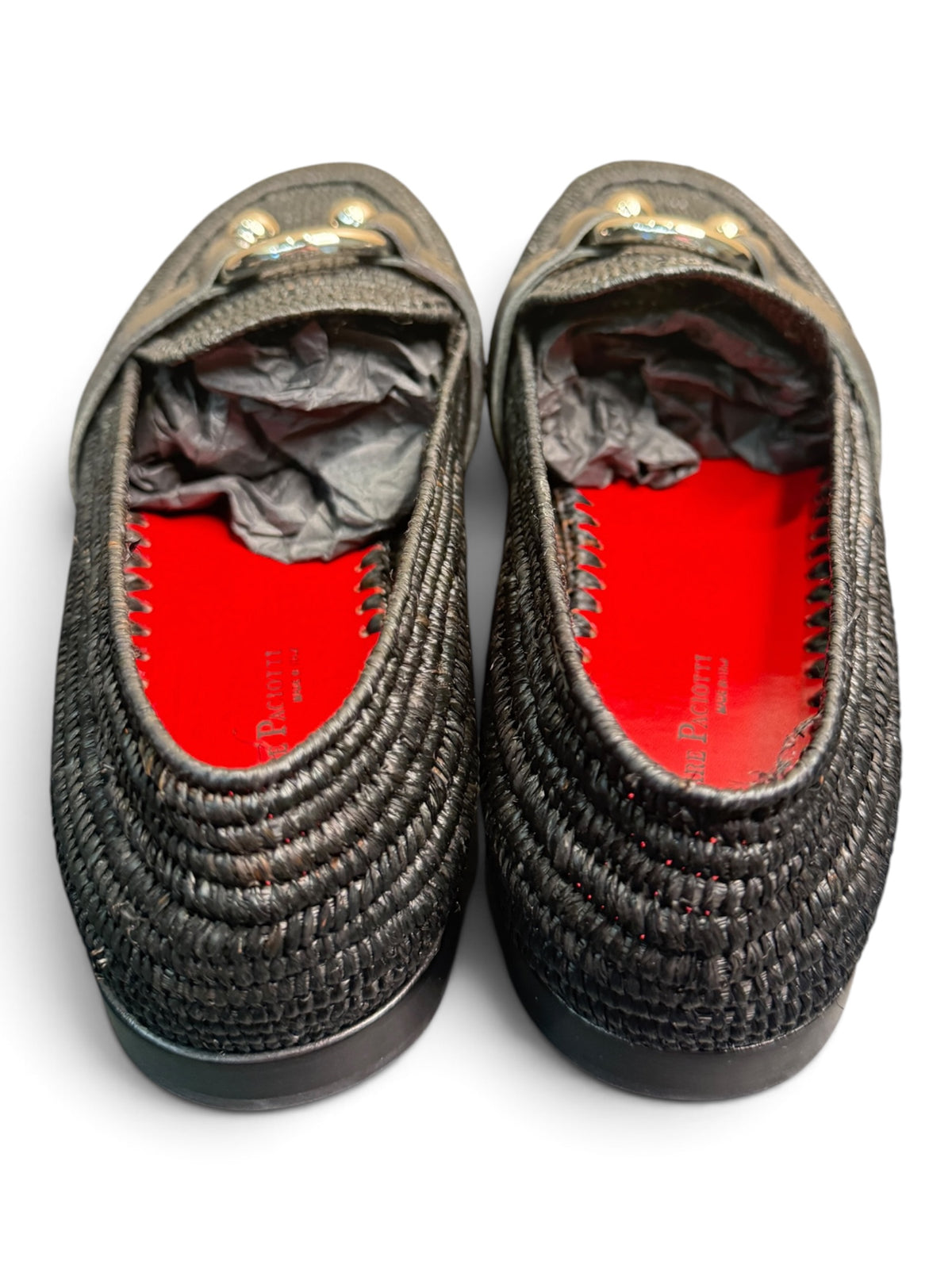 Cesare Paciotti Black Woven Leather Loafers with Signature Hardware – Size 40