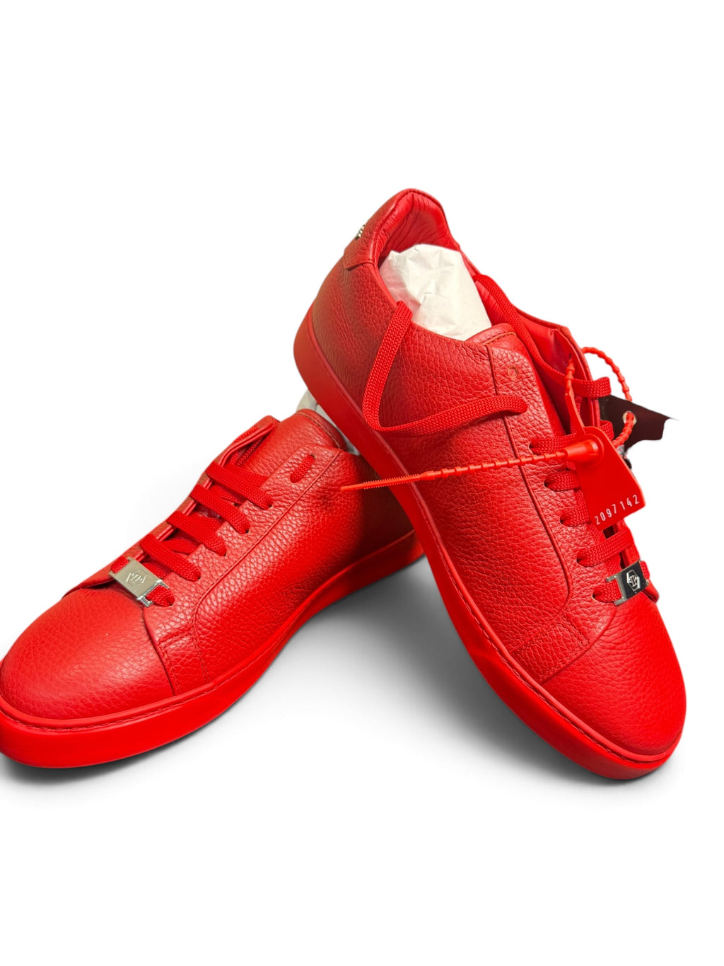Philipp Plein Red Pebbled Leather Hexagon Logo Sneakers – Size 43