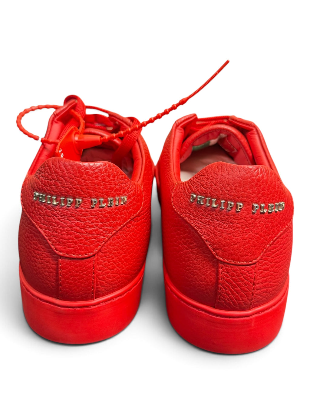Philipp Plein Red Pebbled Leather Hexagon Logo Sneakers – Size 43