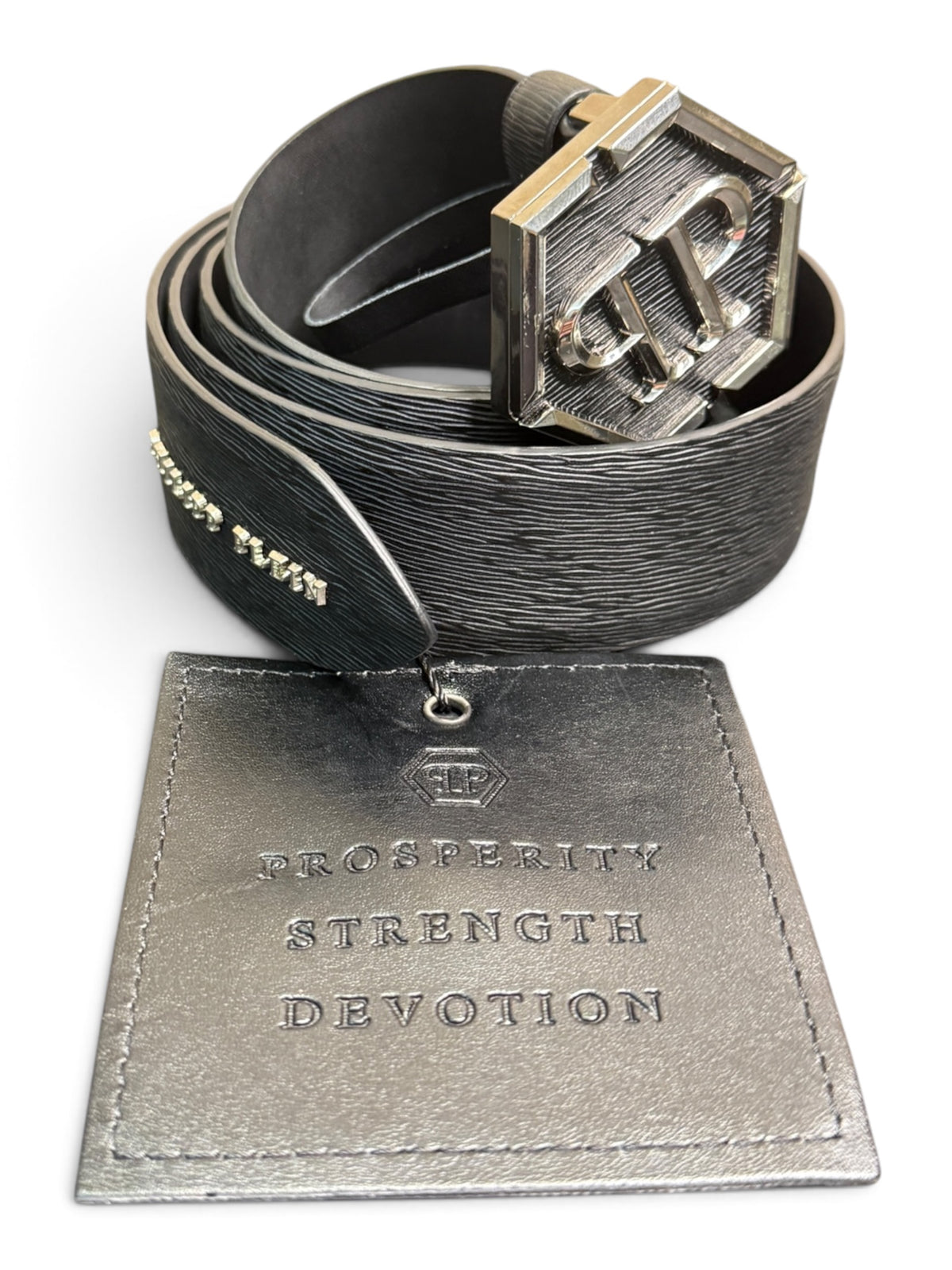 Philipp Plein Men's Black Leather Logo Belt Size 100 Made in Italy