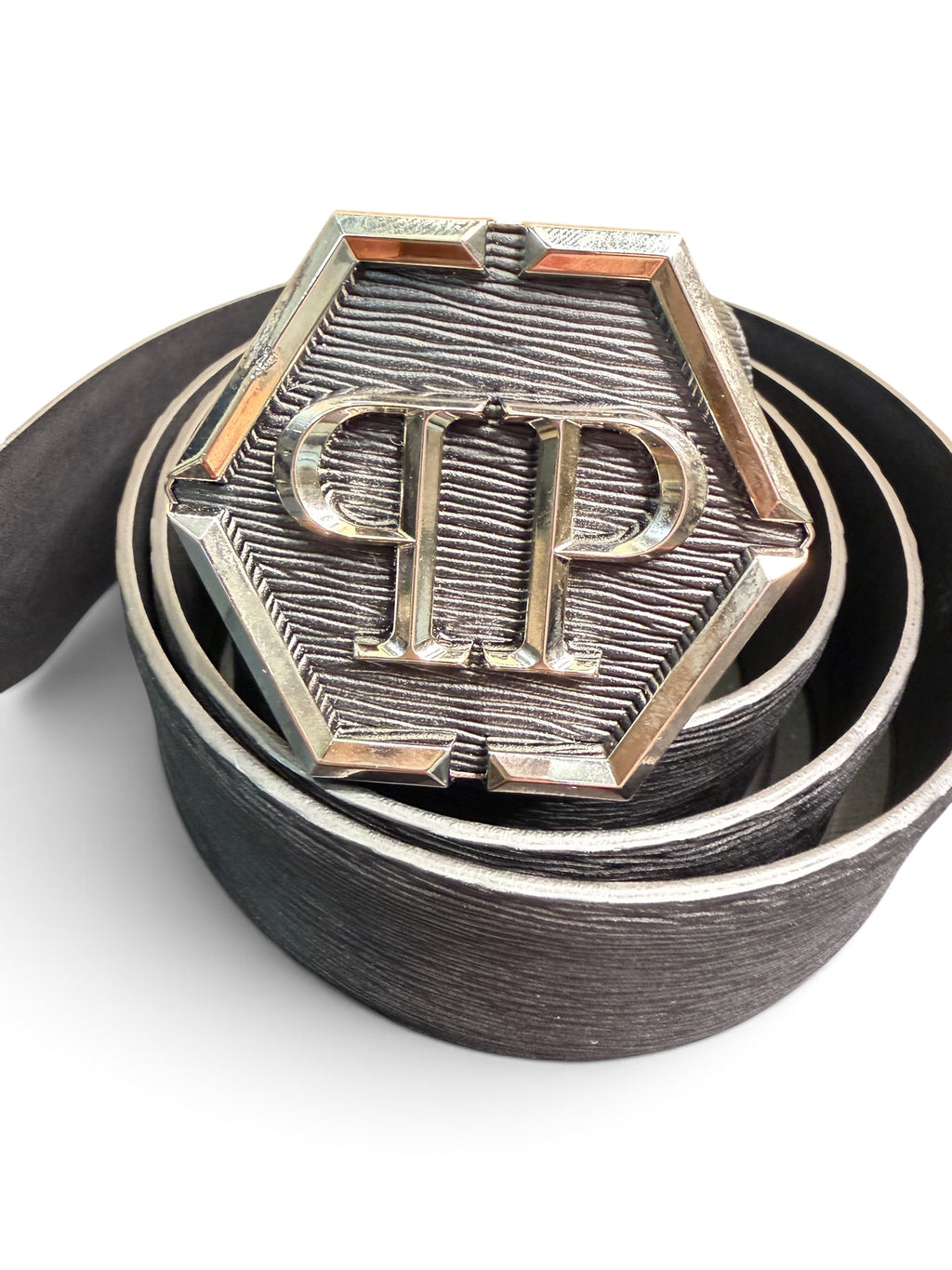 Philipp Plein Men's Black Leather Logo Belt Size 100 Made in Italy