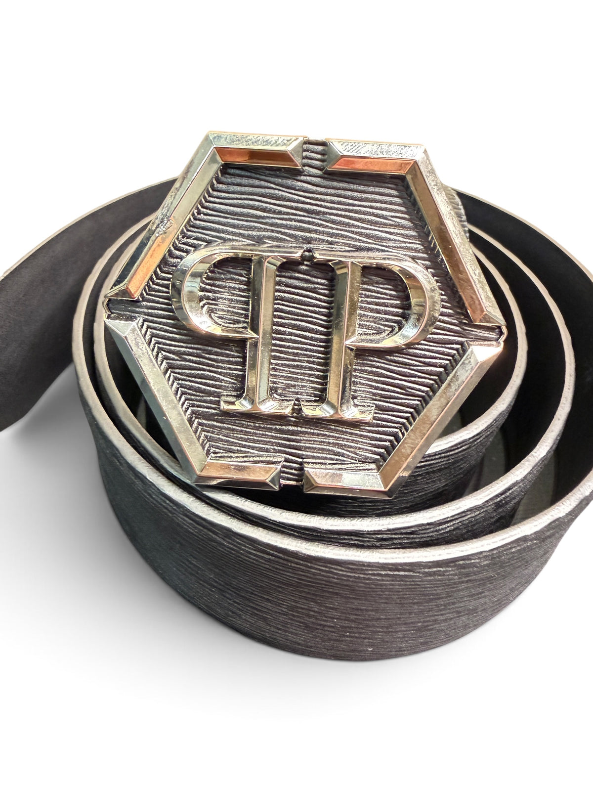 Philipp Plein Men's Black Leather Logo Belt Size 100 Made in Italy