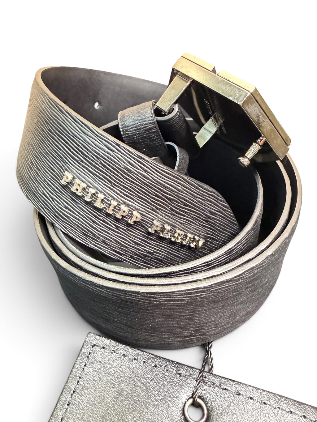 Philipp Plein Men's Black Leather Logo Belt Size 100 Made in Italy