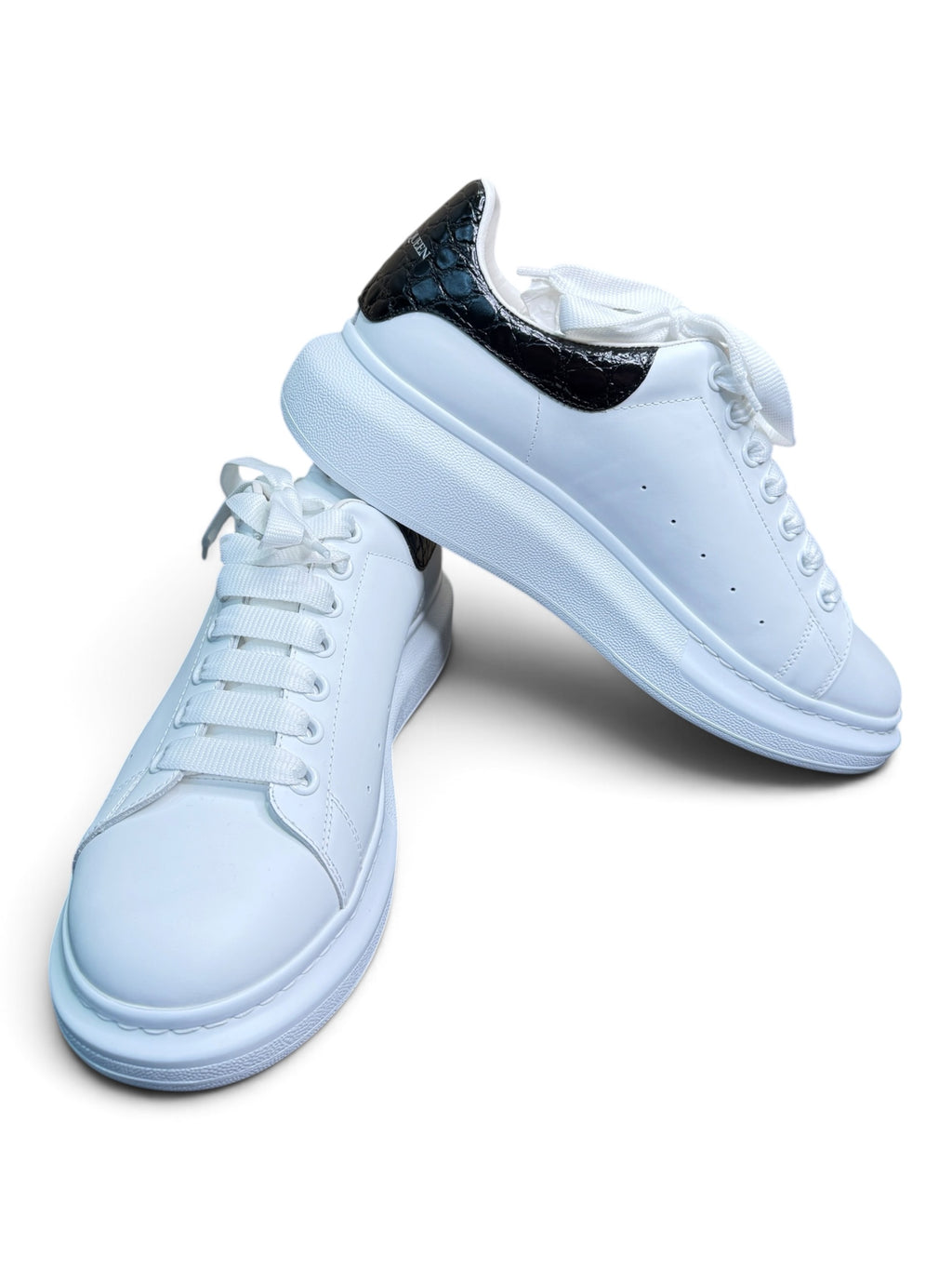 Alexander McQueen Oversized White Leather Sneakers Black Croc Heel Size 43.5