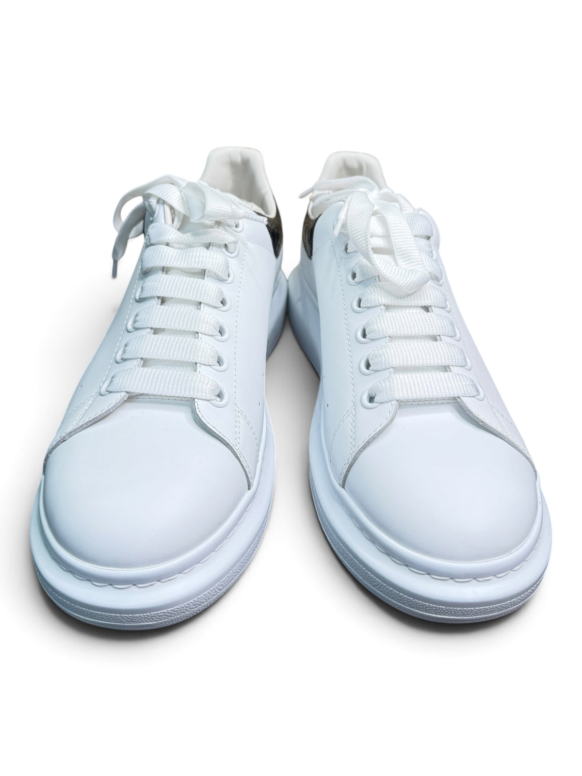 Alexander McQueen Oversized White Leather Sneakers Black Croc Heel Size 43.5