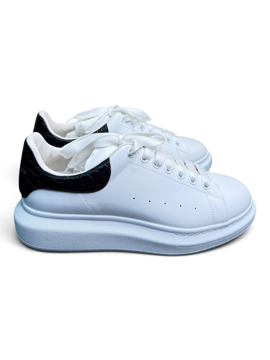 Alexander McQueen Oversized White Leather Sneakers Black Croc Heel Size 43.5