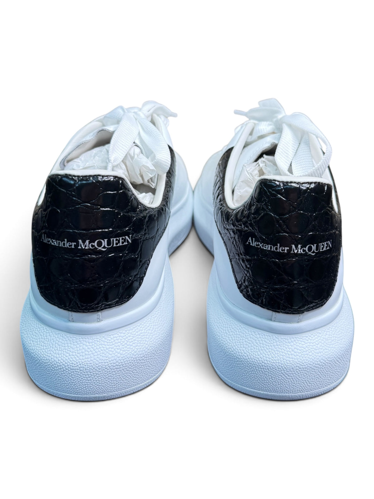 Alexander McQueen Oversized White Leather Sneakers Black Croc Heel Size 43.5