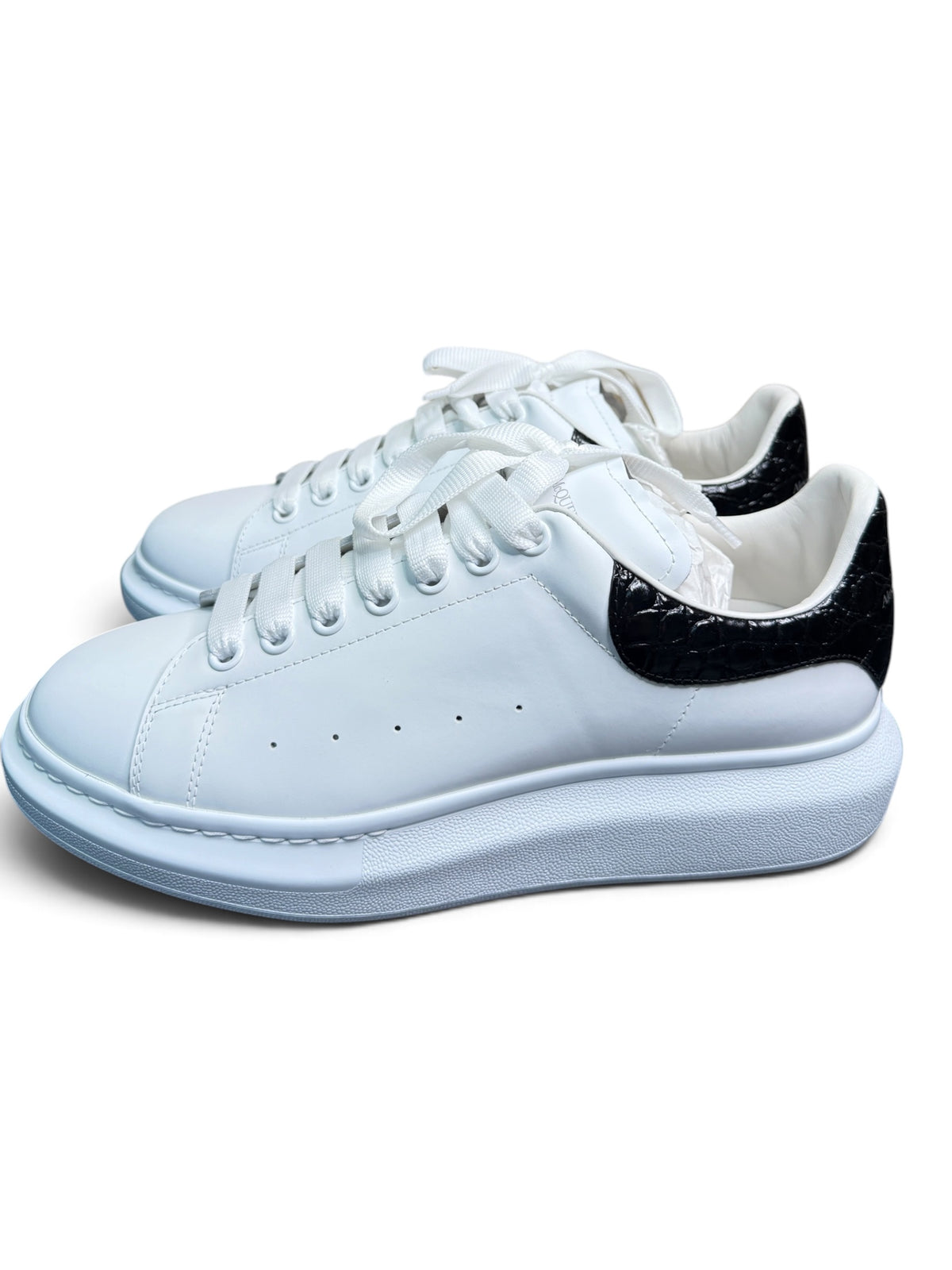 Alexander McQueen Oversized White Leather Sneakers Black Croc Heel Size 43.5