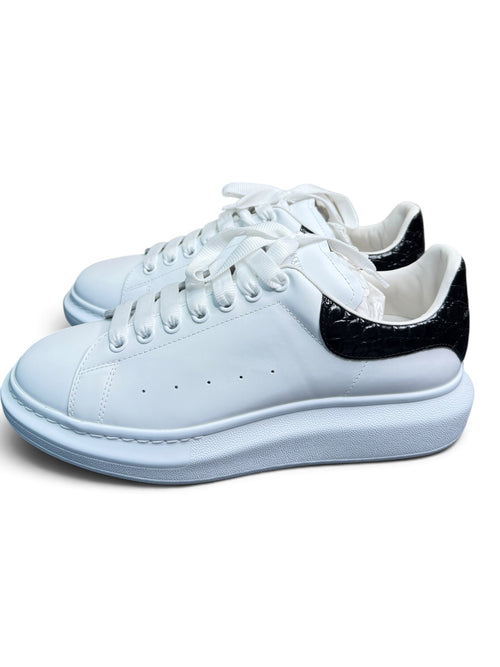 Alexander McQueen Oversized White Leather Sneakers Black Croc Heel Size 43.5