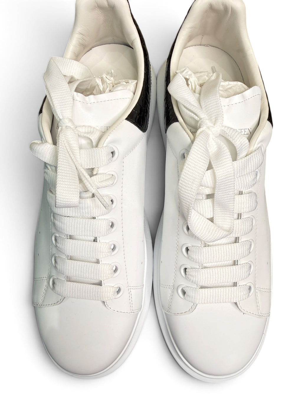 Alexander McQueen Oversized White Leather Sneakers Black Croc Heel Size 43.5