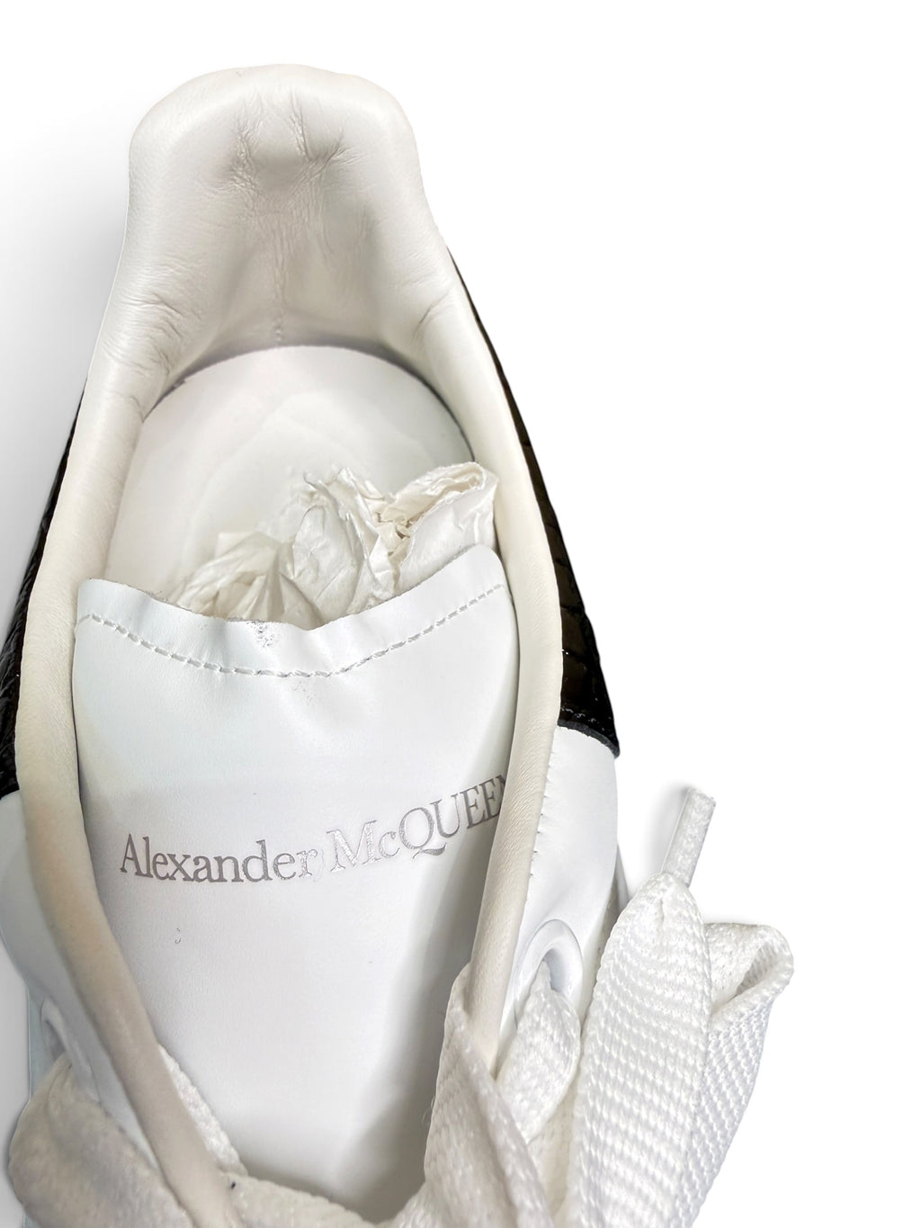 Alexander McQueen Oversized White Leather Sneakers Black Croc Heel Size 43.5