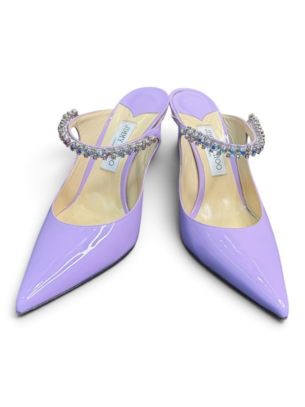 Jimmy Choo Bing Lilac Patent Leather Crystal Strap Mule Pumps Size 40