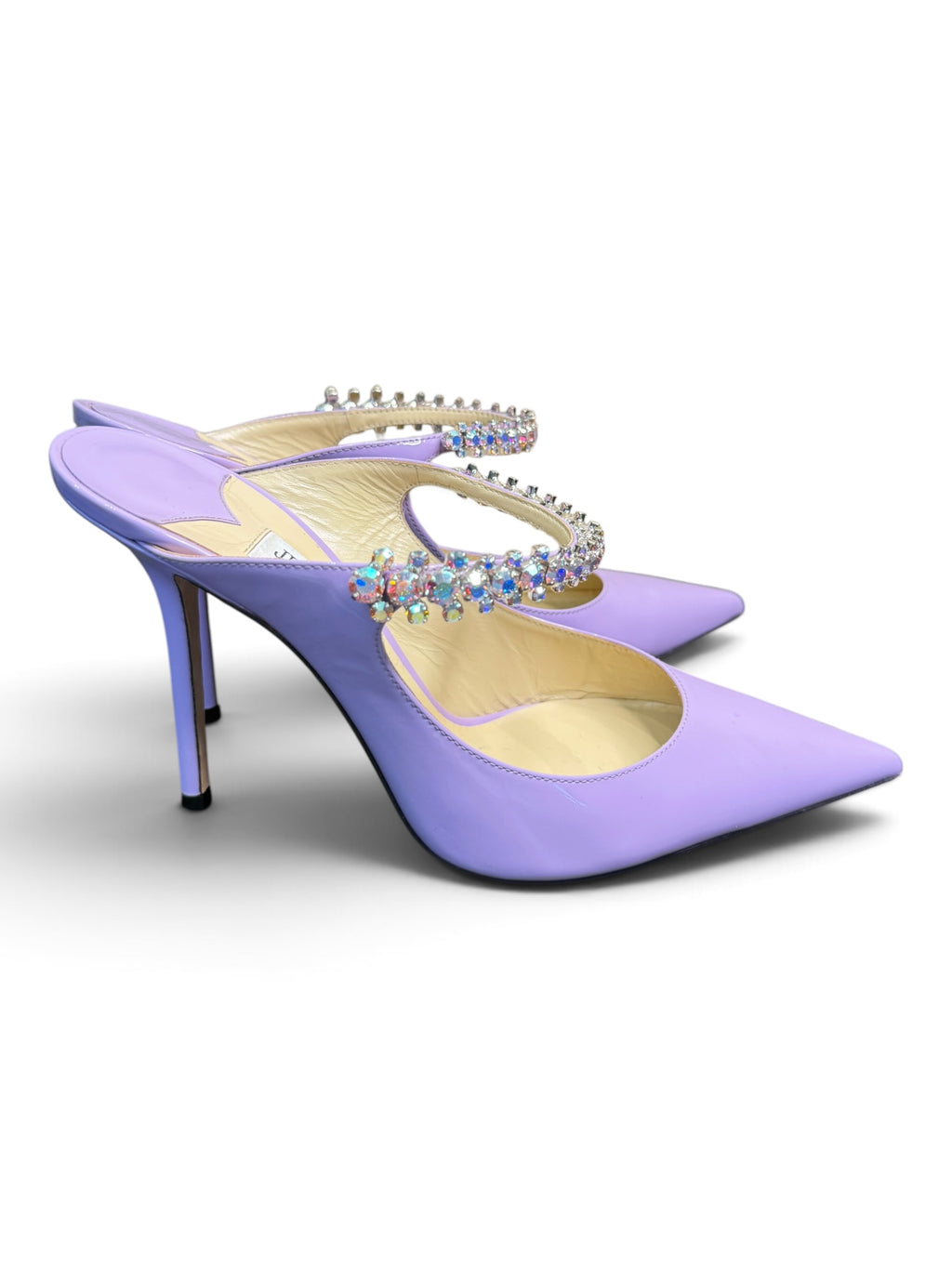 Jimmy Choo Bing Lilac Patent Leather Crystal Strap Mule Pumps Size 40