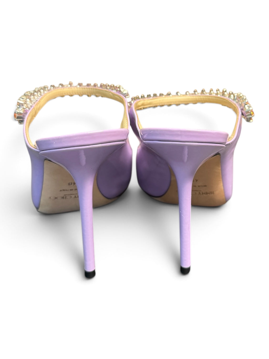 Jimmy Choo Bing Lilac Patent Leather Crystal Strap Mule Pumps Size 40