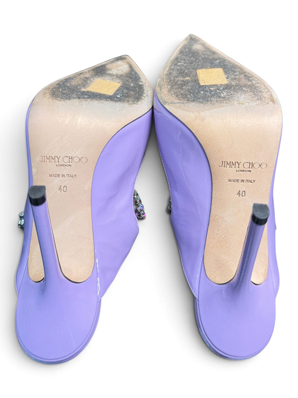 Jimmy Choo Bing Lilac Patent Leather Crystal Strap Mule Pumps Size 40