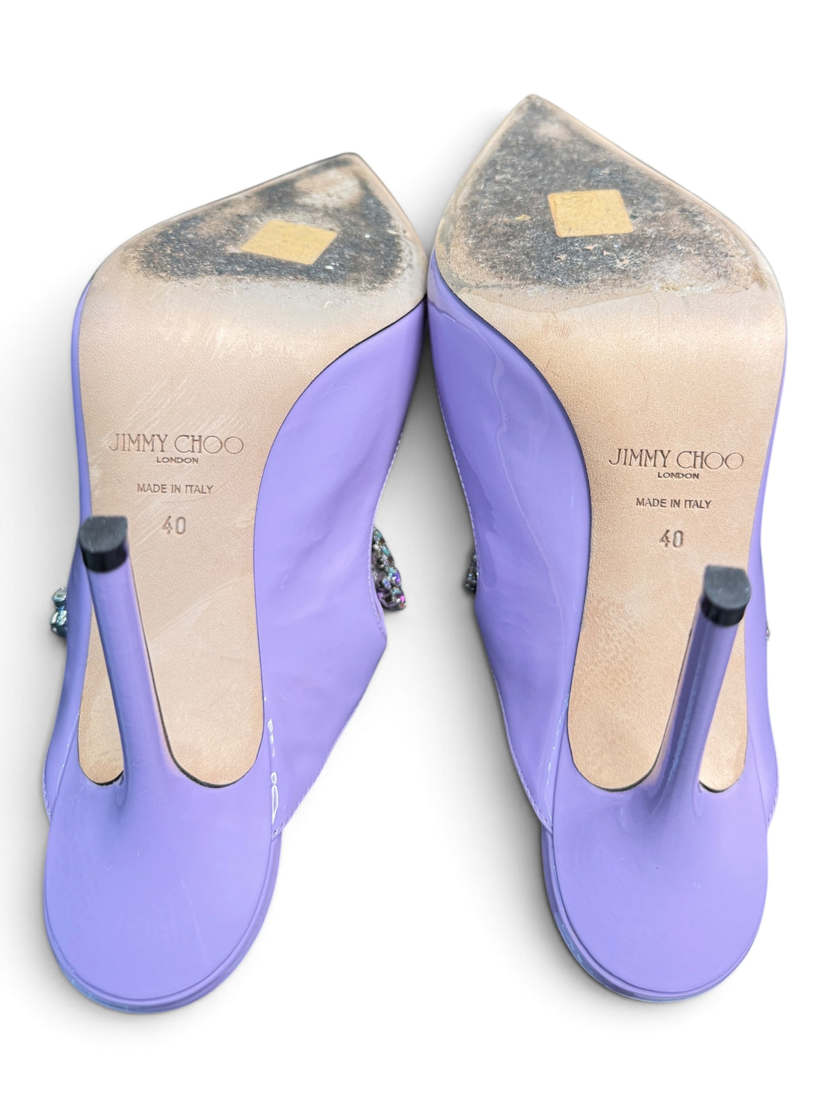 Jimmy Choo Bing Lilac Patent Leather Crystal Strap Mule Pumps Size 40